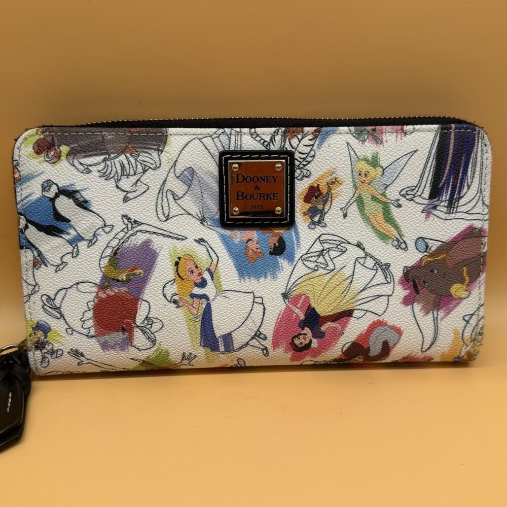 Disney Parks Dooney & Bourke Ink & Paint Wallet -Alice, Tinker Bell, Dumbo, Snow